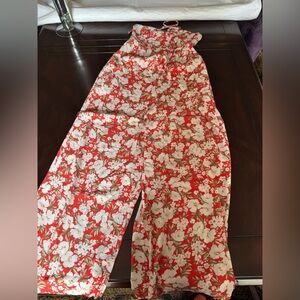 American Eagle Outfitters Red and White Floral Wide-Leg Jumpsuit